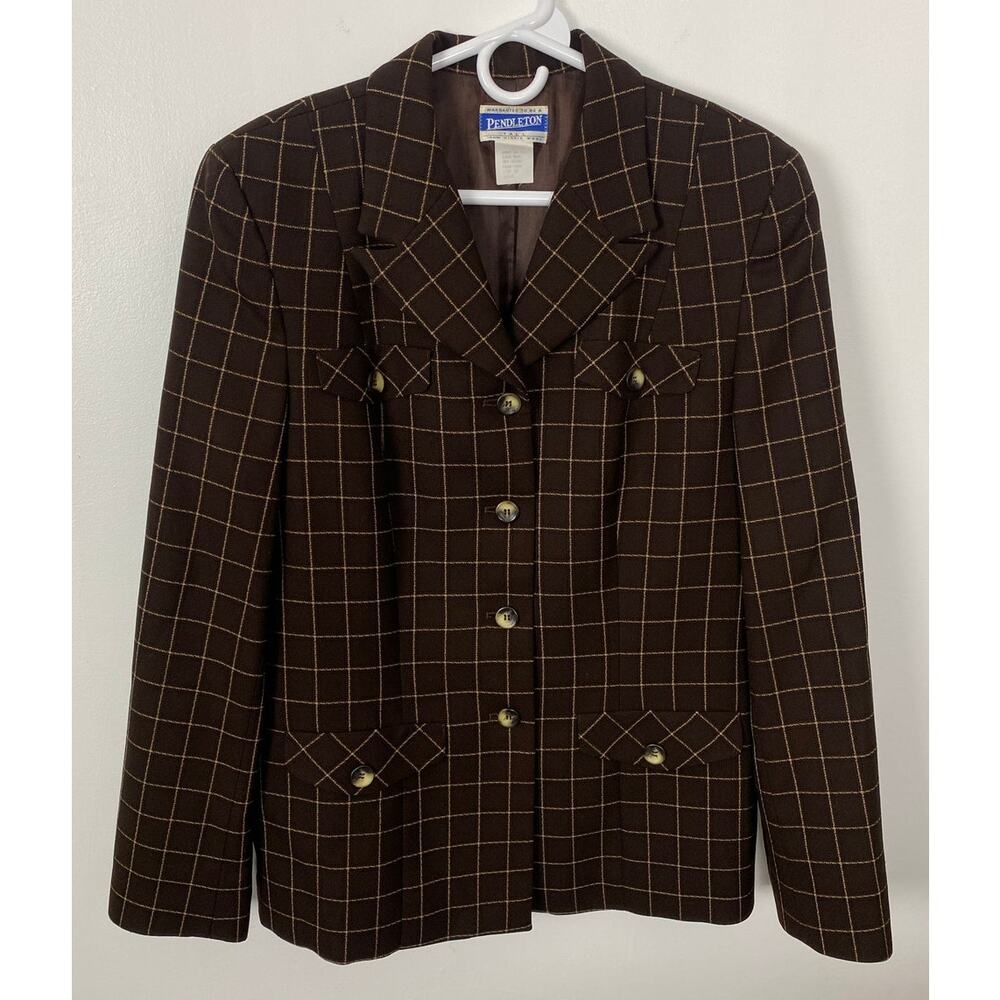 VTG 90s Pendleton wool plaid button up equestrian collared jacket coat 10-Tall